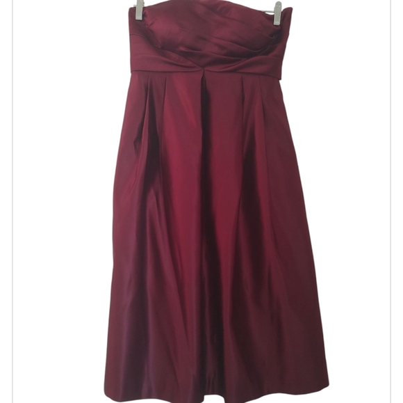 Bill Levkoff Classics Strapless Burgundy Satin Prom Evening Gown Dress S 6 - Picture 1 of 5